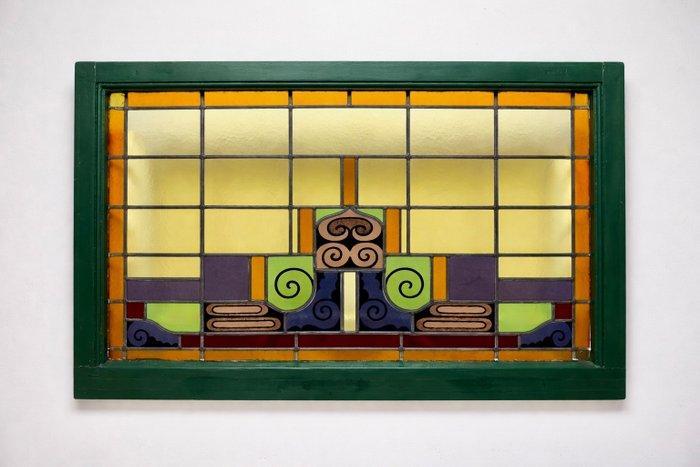 Art Nouveau Glas-in-loodraam - 1910-1920 - Houten frame 107, Antiquités & Art, Art | Objets design