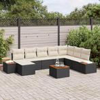vidaXL Tuinbank Set met kussen 9 pcs Zwart Poly rattan, Tuin en Terras, Verzenden, Nieuw