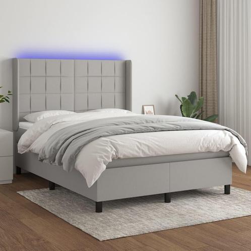 vidaXL Boxspring met matras en LED stof lichtgrijs 140x200, Huis en Inrichting, Slaapkamer | Bedden, Nieuw, Verzenden