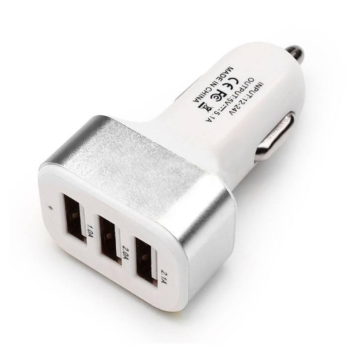 High Speed 3-Port Autolader/Carcharger 5V - 4.1A - Zilver, Telecommunicatie, Mobiele telefoons | Toebehoren en Onderdelen, Nieuw