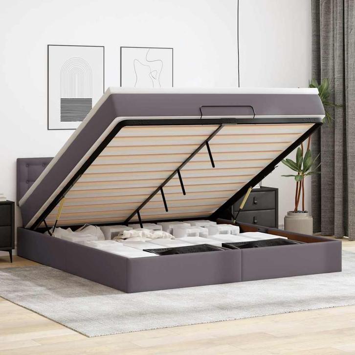 vidaXL Bed poef met matrassen en LEDs 160x200cm kunstleer, Huis en Inrichting, Slaapkamer | Bedden, Nieuw, Verzenden