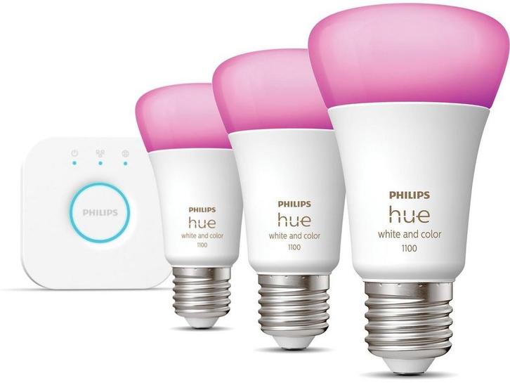 Philips Hue - Starterkit - 3 slimme E27 lampen met 16, Huis en Inrichting, Woonaccessoires | Overige, Zo goed als nieuw, Verzenden