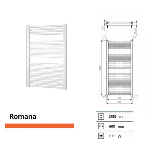 Handoekradiator Romana 1255 x 600 mm Wit structuur, Bricolage & Construction, Sanitaire, Enlèvement ou Envoi