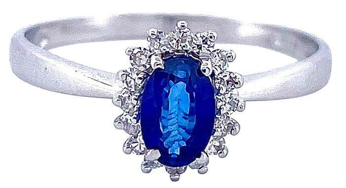 Zonder Minimumprijs - Ring - 18 karaat Witgoud Saffier -, Handtassen en Accessoires, Ringen