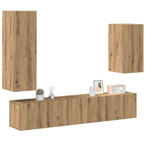 vidaXL 4-delig Tv-meubelset wandmontage bewerkt hout, Huis en Inrichting, Kasten |Televisiemeubels, Nieuw, Verzenden