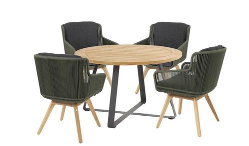 4 Seasons Outdoor Flores tuinset green met Basso tafel Ø 130, Tuin en Terras, Tuinsets en Loungesets