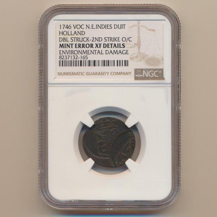 Nederland, Holland VOC Duit 1746 Double Struck, Off-Center, Postzegels en Munten, Munten | Nederland