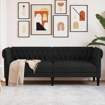 vidaXL Driezitsbank Chesterfield-stijl stof zwart, Huis en Inrichting, Verzenden, Nieuw