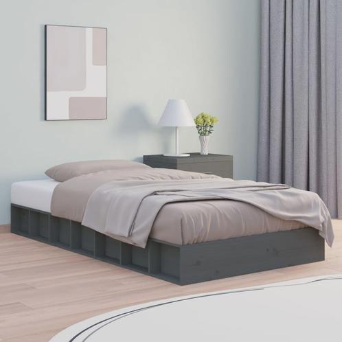 vidaXL Cadre de lit Gris 135x190 cm Double Bois massif, Maison & Meubles, Chambre à coucher | Lits, Neuf, Envoi