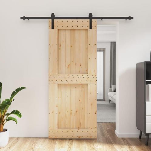 vidaXL Schuifdeur met beslag 85x210 cm massief grenenhout, Doe-het-zelf en Bouw, Deuren en Vliegenramen, Nieuw, Verzenden