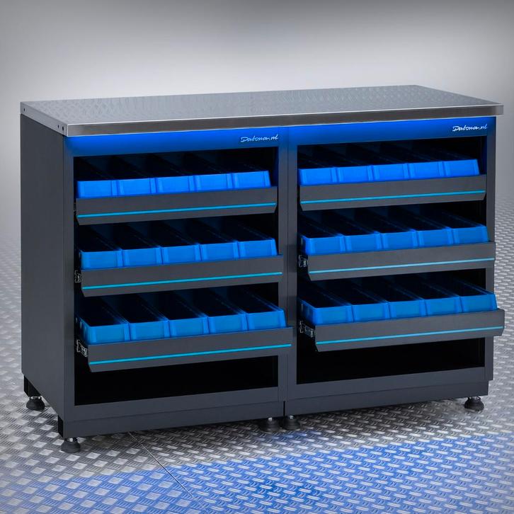 Datona Werkbank PREMIUM RVS werkblad met opbergbakken – 136, Doe-het-zelf en Bouw, Werkbanken, Ophalen of Verzenden