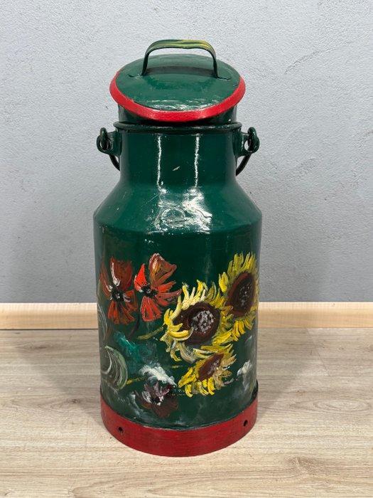 Melkkan - Metaal - Beschilderde melkbus, Antiek en Kunst, Curiosa en Brocante