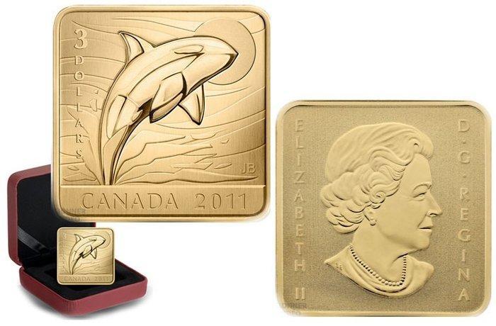 Canada. 3 Dollars 2011 Orca Whale - Gold Plating with CoA, Postzegels en Munten, Munten | Europa | Niet-Euromunten
