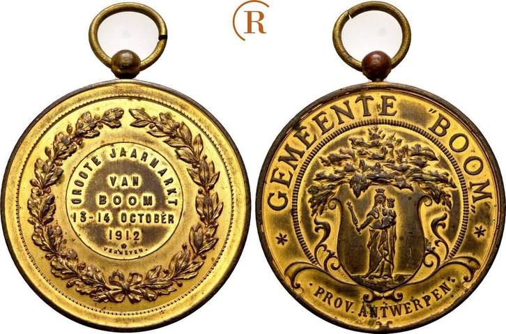 Vergoudete brons medaille 1912 Belgie: Antwerpen Stadt:, Postzegels en Munten, Penningen en Medailles, Verzenden