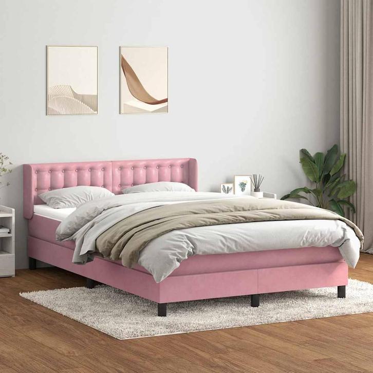 vidaXL Boxspring met matras fluweel roze 160x210 cm, Huis en Inrichting, Slaapkamer | Bedden, Nieuw, Verzenden