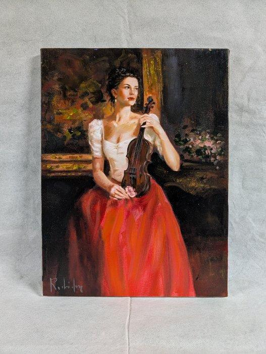 Salvatore Rodriquez (1957) - La violinista, Antiek en Kunst, Kunst | Schilderijen | Klassiek