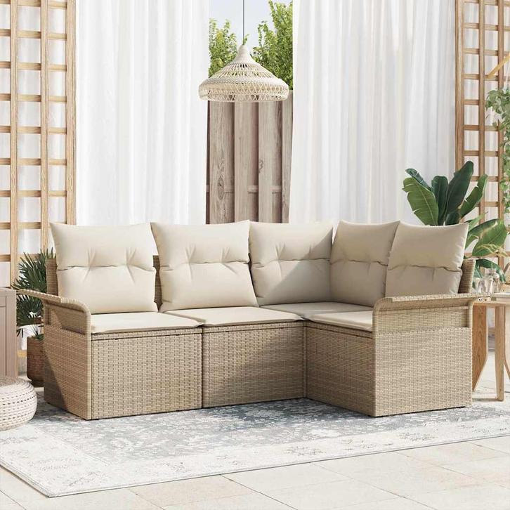 vidaXL Tuinbank Set met opslag 4 pcs Beige poly rattan, Tuin en Terras, Tuinsets en Loungesets, Nieuw, Verzenden