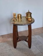Bijzettafel (5) - Hout eiken - Koper - Messing + Accessoires, Antiek en Kunst