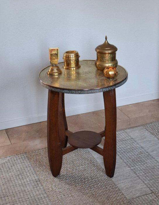 Bijzettafel (5) - Hout eiken - Koper - Messing + Accessoires, Antiek en Kunst, Kunst | Designobjecten