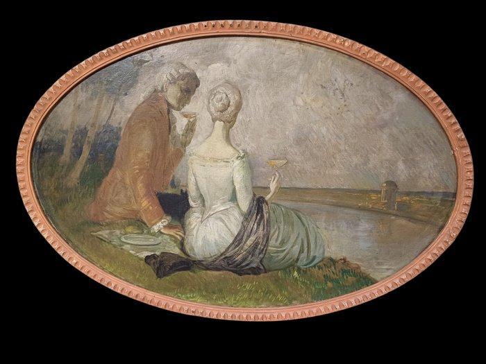 Ugo Flumiani (1876–1938) - Corteggiamento Veneziano, Antiek en Kunst, Kunst | Schilderijen | Klassiek