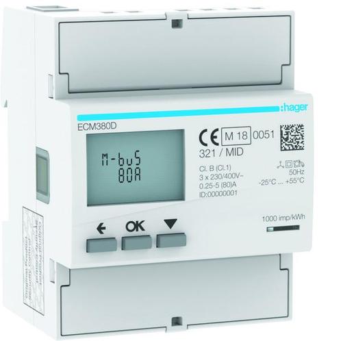 Hager Elektriciteitsmeter - ECM380D, Doe-het-zelf en Bouw, Elektriciteit en Kabels, Verzenden