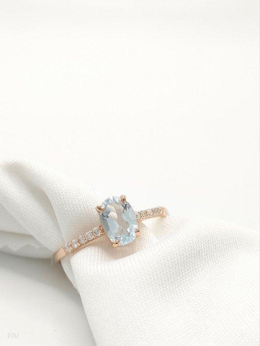 Zonder Minimumprijs - Ring - 18 karaat Roségoud Aquamarijn -, Handtassen en Accessoires, Ringen