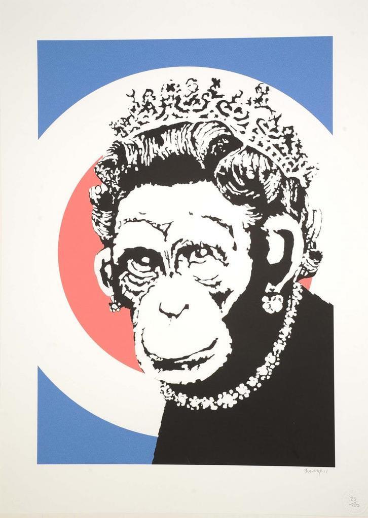 Banksy – Monkey Queen – (Na-editie, POW-editie), Antiek en Kunst, Kunst | Litho's en Zeefdrukken