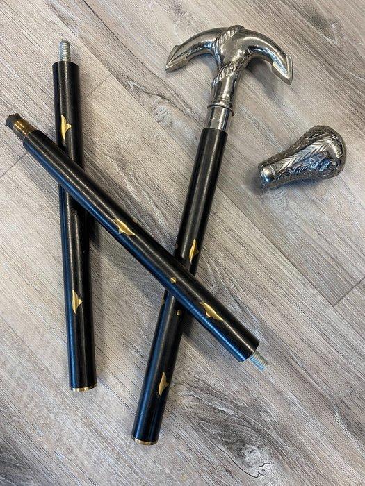 Wandelstok - Koper, Messing, Teakhout, 2 handvaten, Antiek en Kunst, Kunst | Designobjecten