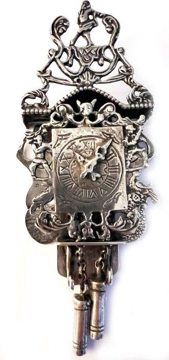 Beeldje - Miniatuur Zilveren Zaanse Hangklok - .835 zilver, Antiquités & Art, Antiquités | Argent & Or