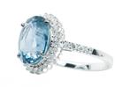Bague - 14 carats Or blanc, Bleu (Birmanie, sans chaleur) -