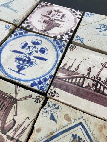 Carreau - Carreaux anciens avec tulipes, bateau, ours,