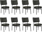 Set van 8 Donkergrijze leren moderne retro eetkamerstoelen -, Nieuw, Vijf, Zes of meer stoelen, Leer, Ophalen of Verzenden