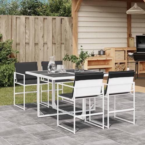 vidaXL 5-delige Tuinset met kussens textileen wit, Tuin en Terras, Tuinsets en Loungesets, Tuinset, Nieuw, Verzenden