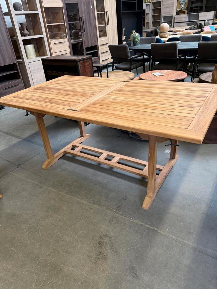 Eettafel uitschuifbaar + 6 stoelen, teakhout (nieuw, outlet), Tuin en Terras, Tuintafels, Nieuw
