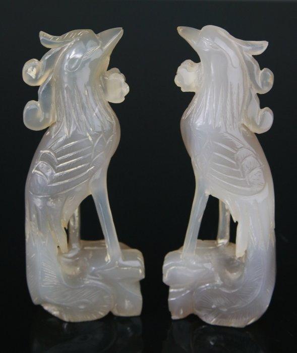 Paar gesculpteerde beeldjes van feniks en vogels, sculpturen, Antiquités & Art, Antiquités | Autres Antiquités