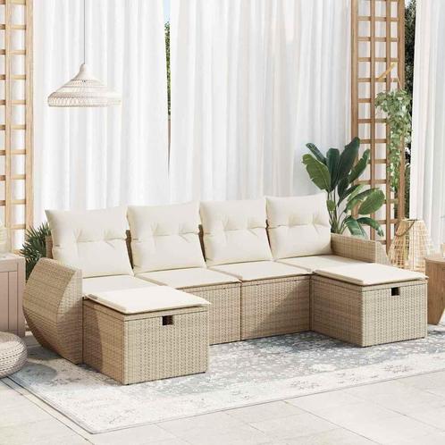 vidaXL 6-delige Loungeset met kussens poly rattan beige, Jardin & Terrasse, Ensembles de jardin, Envoi