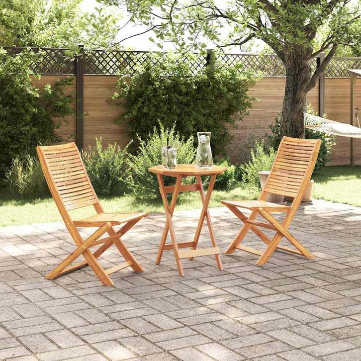 vidaXL Opvouwbare Bistroset 3 pcs Bruin Massief acaciahout, Tuin en Terras, Tuinsets en Loungesets, Nieuw, Verzenden