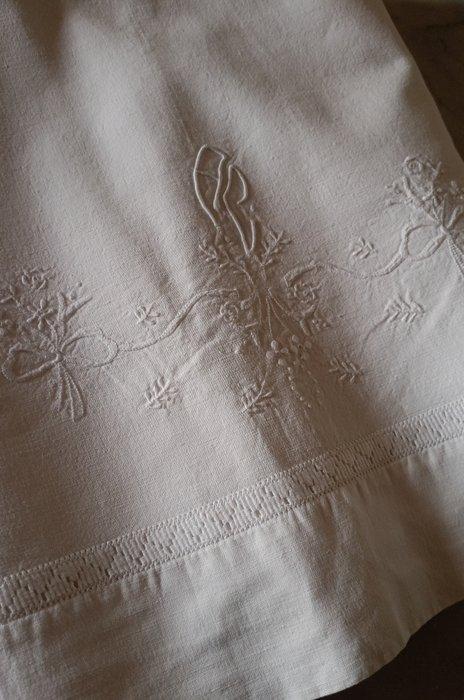 Drap de lit - 266 cm - 220 cm - Misto lino, Antiquités & Art, Tapis & Textile