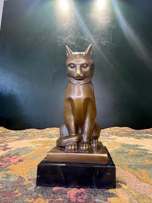 BJB - Conrad - sculptuur, Art Deco Cat - 17 cm - Brons,, Antiek en Kunst, Curiosa en Brocante