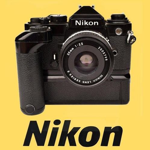 Nikon FE met een Nikon Serie E  lens 35 mm f 1 : 2.5 en een, Audio, Tv en Foto, Fotocamera's Analoog
