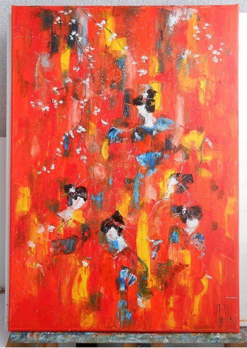 Axelle BOSLER - La Danse des Geishas, Antiek en Kunst, Kunst | Schilderijen | Modern