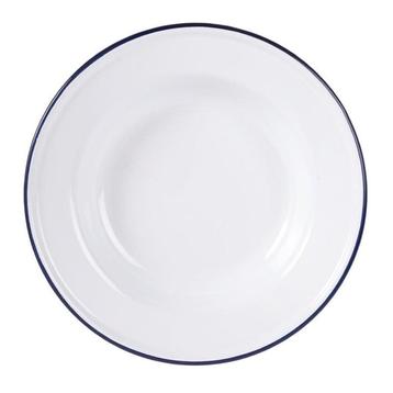 Diepe Borden | Geëmailleerd Staal | Wit/Blauw | 6 Stuks |, Verzenden