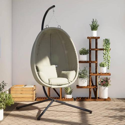 vidaXL Hangstoel met standaard stof en staal beige, Tuin en Terras, Overige Tuin en Terras, Nieuw, Verzenden