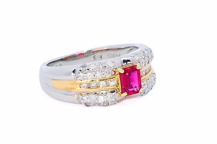 Zonder Minimumprijs - Ring Platina - 1.04ct. tw. Robijn -, Handtassen en Accessoires, Ringen