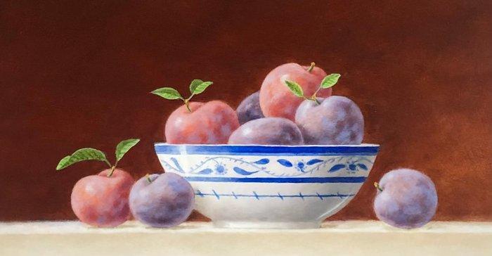 Ruud Verkerk - Perzisch schaaltje met pruimen., Antiek en Kunst, Kunst | Schilderijen | Modern