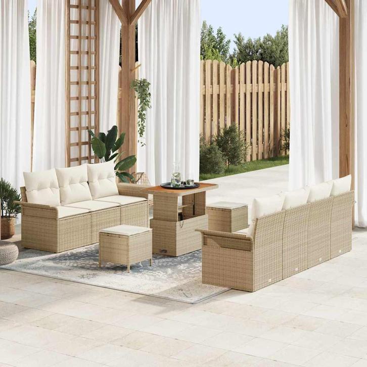 vidaXL Tuinbank Set 10 pcs Beige poly rattan, Tuin en Terras, Tuinsets en Loungesets, Nieuw, Verzenden