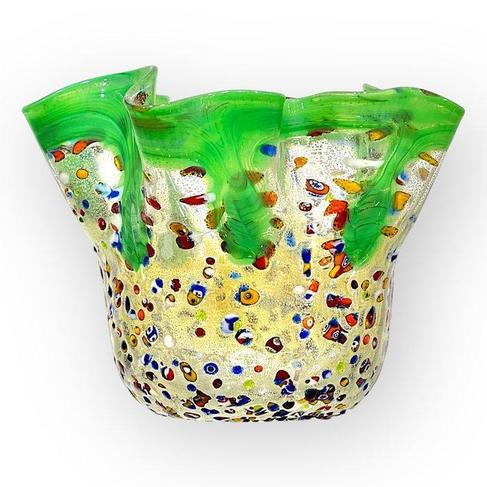 Filippo Maso - Vaas - Groene zakdoek met zilveren blad en, Antiek en Kunst, Antiek | Glaswerk en Kristal