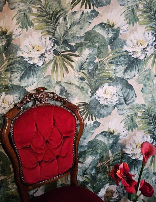Tissu exclusif avec nénuphars peints - 300x280 - Floral,, Antiek en Kunst, Antiek | Tapijten, Tafelkleden en Textiel