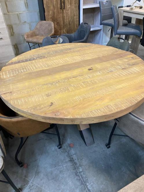 Eettafel mangohout, rond, 150 cm (nieuw, outlet), Huis en Inrichting, Tafels | Eettafels, Nieuw, Overige houtsoorten, Metaal