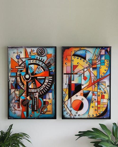 Ksavera - Abstract painting A1328 - diptych, Antiek en Kunst, Kunst | Schilderijen | Modern